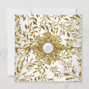 Elegant Guld Blommig Vit Smycke 21-årsdag 2 Inbjudningar