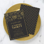 Elegant Guld Blommigt 30års födelsedag Party Inbjudningar<br><div class="desc">Elegant Blommigt 30års födelsedag Party-inbjudan med faux guld-folie blommigt och gräns mot mörk grått-bakgrund på framsidan. Inbjudan har faux guld polka punkt mönster mot mörk grått baksida. Anpassa den här inbjudan med dina detaljer genom att ersätta platshållartexten. Om du vill ha fler alternativ, t.ex. att ändra teckensnitt, text storlek /...</div>