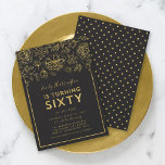 Elegant Guld Blommigt 60:e Födelsedagsfesten Inbjudningar<br><div class="desc">Elegant Blommigt 60:e Födelsedagsfest inbjudan med faux guld foil blommigt och gräns mot mörk grått bakgrund framtill. Inbjudan har faux guld polka punkt mönster mot mörk grått baksida. Anpassa den här inbjudan med dina detaljer genom att ersätta platshållartexten. Om du vill ha fler alternativ, t.ex. att ändra teckensnitt, text storlek...</div>