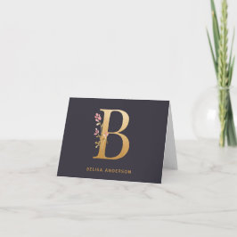 Elegant Guld Blommigt B Monogram Chic Personlig Anteckningskort
