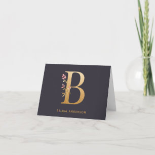 Elegant Guld Blommigt B Monogram Chic Personlig Anteckningskort