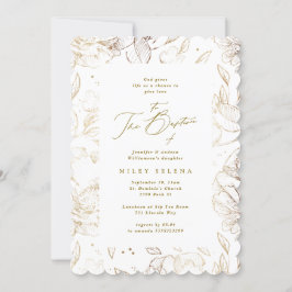 Elegant Guld Blommigt Botaniskt baptismfoto Inbjudningar