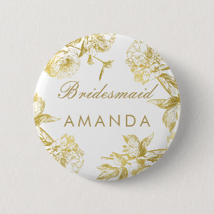 Elegant Guld Blommigt Bridesmaid Namn bricka Knapp