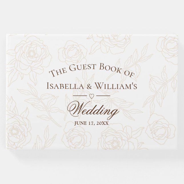Elegant Guld Blommigt Bröllop Gästböcker (Framsida)