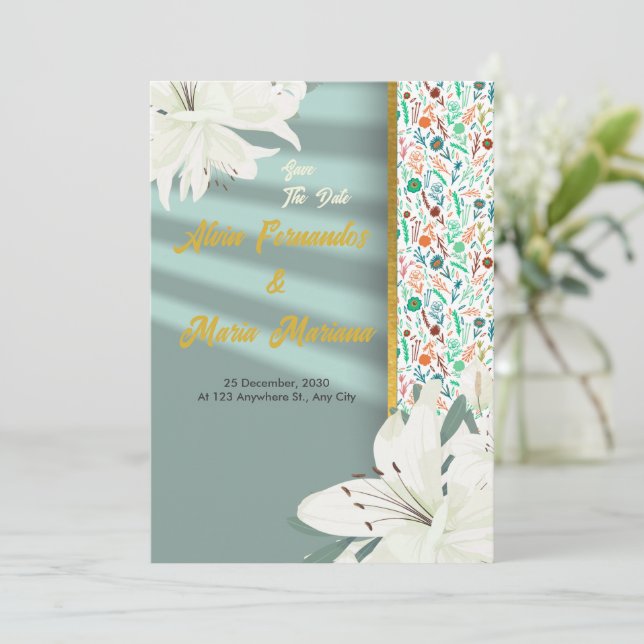 Elegant Guld Blommigt Bröllop Inbjudningar (Stående Fram)