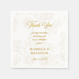 Elegant Guld Blommigt Bröllop Tack Pappersservett