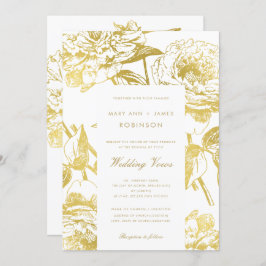 Elegant Guld Blommigt Bröllop Vow Renewal Inbjudningar