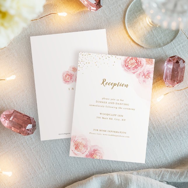 Elegant guld &  blommigt bröllopsmottagning tilläggskort (Elegant gold & blush floral wedding reception enclosure card)
