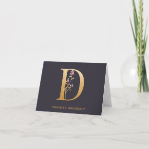 Elegant Guld Blommigt D Monogram Chic Personlig Anteckningskort