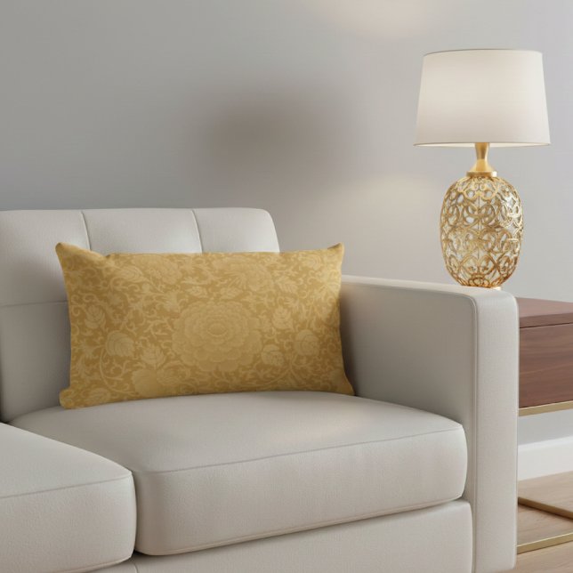 Elegant Guld Blommigt Damask Lumbarkudde (Skapare uppladdad)