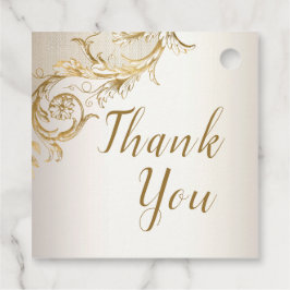 Elegant Guld Blommigt Damask Shiny Champagne Bröll Gåvor Etiketter