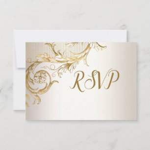Elegant Guld Blommigt Damask Shiny Champagne Bröll OSA Kort