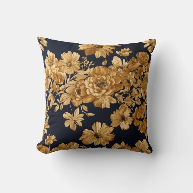 Elegant Guld Blommigt Design Kudde (Framsida)