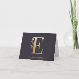 Elegant Guld Blommigt E Monogram Chic Personlig Anteckningskort