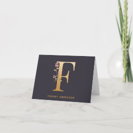Elegant Guld Blommigt F Monogram Chic Personlig Anteckningskort