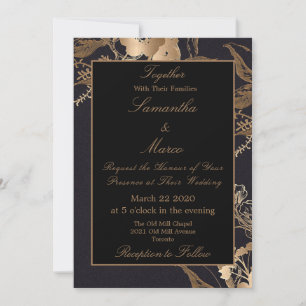 Elegant Guld Blommigt Faux Metall Bröllop Inbjudningar