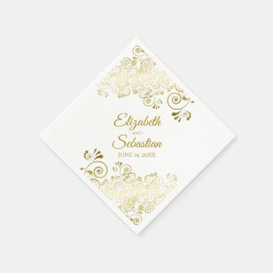 Elegant Guld Blommigt Filigree Simple Chic Bröllop Pappersservett