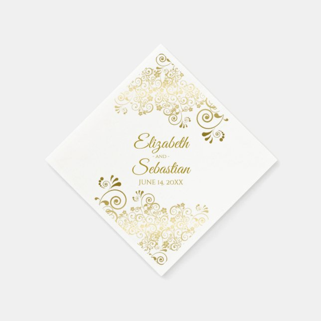 Elegant Guld Blommigt Filigree Simple Chic Bröllop Pappersservett (Hörn)