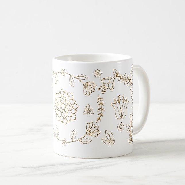 Elegant Guld Blommigt Folk Art Mugg (Framsida höger)