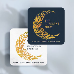 Elegant Guld Blommigt Garden Crescent Måne Fyrkantigt Visitkort