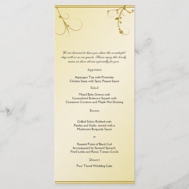 Elegant Guld Blommigt Gay Bröllop Menu Meny (Framsida)