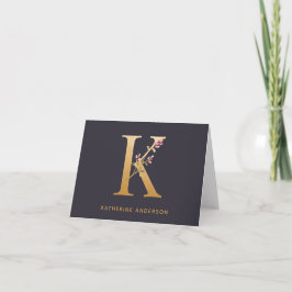 Elegant Guld Blommigt K Monogram Chic Personlig Anteckningskort