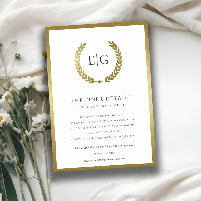 ELEGANT GULD BLOMMIGT LAUREL WREATH BRÖLLOP DETALJ TILLÄGGSKORT (Skapare uppladdad)