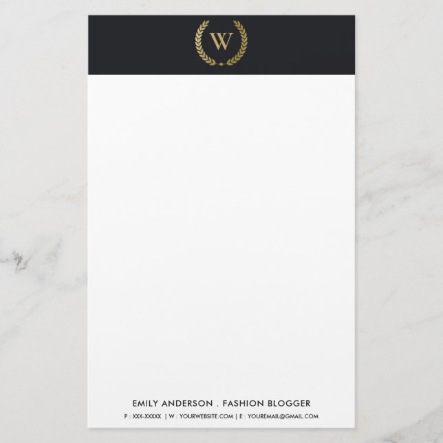 ELEGANT GULD BLOMMIGT LAUREL WREATH INITIAL MONOGR BREVPAPPER (Framsida)