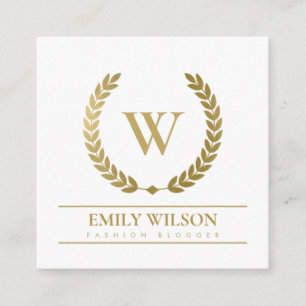 ELEGANT GULD BLOMMIGT LAUREL WREATH INITIAL MONOGR FYRKANTIGT VISITKORT