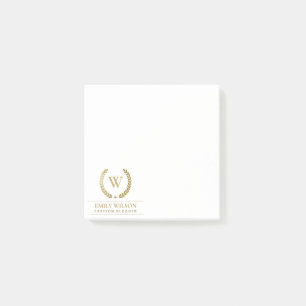 ELEGANT GULD BLOMMIGT LAUREL WREATH INITIAL MONOGR POST-IT BLOCK