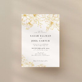 Elegant Guld Blommigt Line Art Wedding bjudande Inbjudningar