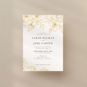 Elegant Guld Blommigt Line Art Wedding bjudande Inbjudningar