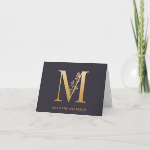 Elegant Guld Blommigt M Monogram Chic Personlig Anteckningskort