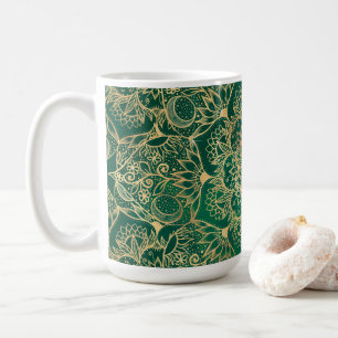 Elegant Guld Blommigt Mandala Grönt Design Kaffemugg