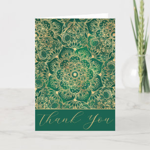 Elegant Guld Blommigt Mandala Grönt Design Tack Kort