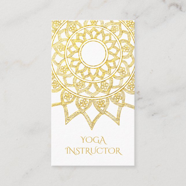 Elegant Guld Blommigt Mandala Yoga Instructor Visitkort (Framsida)