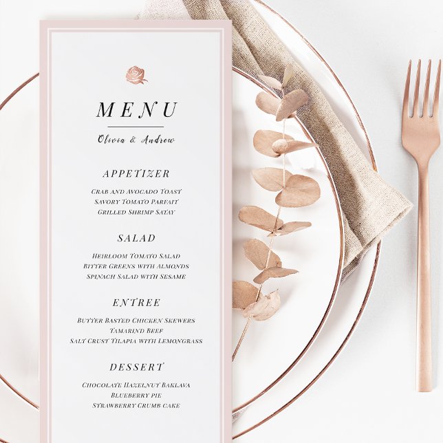 Elegant guld blommigt, minimalistisk meny bröllop (Elegant Rose gold floral minimalist wedding menu)