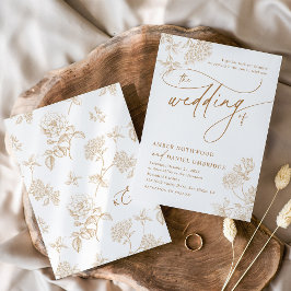 Elegant Guld Blommigt Modern Bröllop Inbjudningar