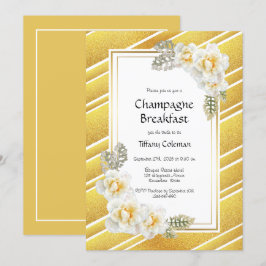 Elegant Guld Blommigt Möhippa Champagne Breakfast Inbjudningar