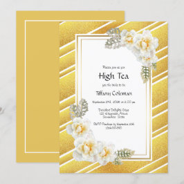 Elegant Guld Blommigt Möhippa High Tea Inbjudningar