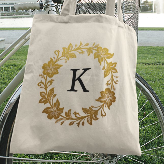 Elegant Guld Blommigt Monogram Brev Tygkasse (Skapare uppladdad)
