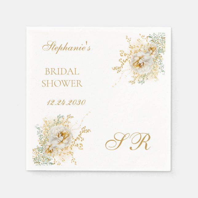 Elegant Guld Blommigt Monogram Logotyp Möhippa Pappersservett (Framsidan)