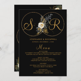 Elegant Guld Blommigt Monogram Namn Initial Bröllo Meny