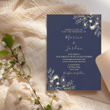 Elegant Guld Blommigt Navy Blue Bröllop