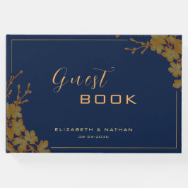 Elegant Guld Blommigt Navy Blue Guestbook Gästböcker