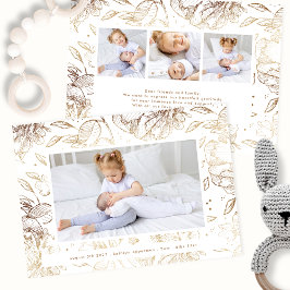 elegant guld blommigt nyfödd 4 foto baby födsel meddelande