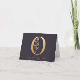 Elegant Guld Blommigt O Monogram Chic Personlig Anteckningskort