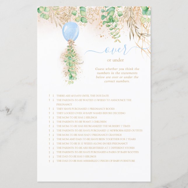 Elegant Guld Blommigt över eller under babyvisning (Framsida)