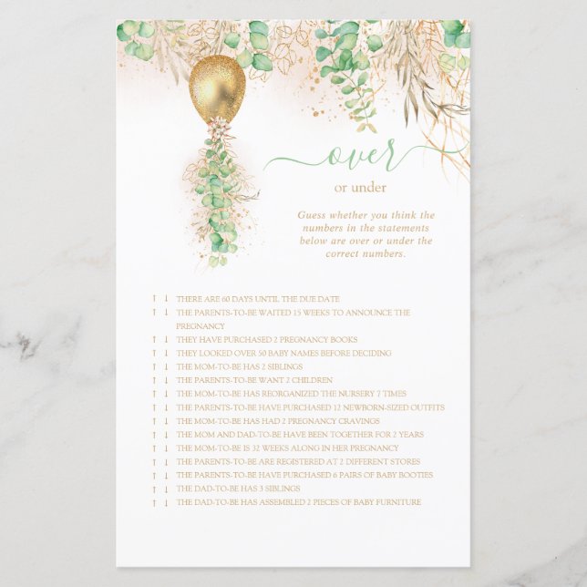 Elegant Guld Blommigt över eller under babyvisning (Framsida)
