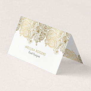 Elegant Guld Blommigt Paisley Snöre Visitkort